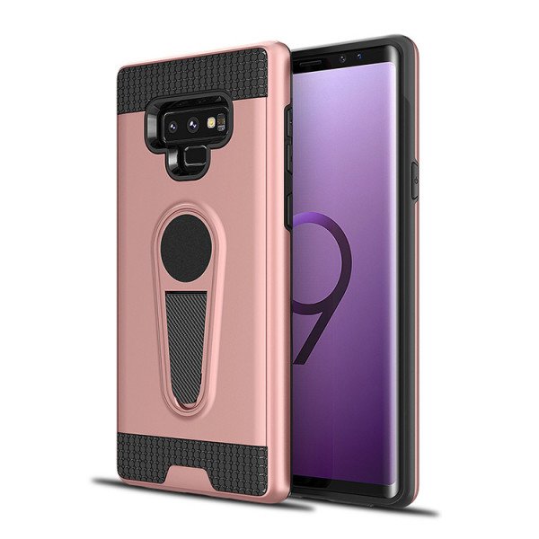 Wholesale Galaxy Note 9 Metallic Plate Stand Case Work with Magnetic Mount Holder (Rose Gold)